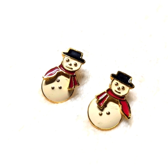 Vintage Enameled Snowman Pierced Earrings - Picture 2 of 5